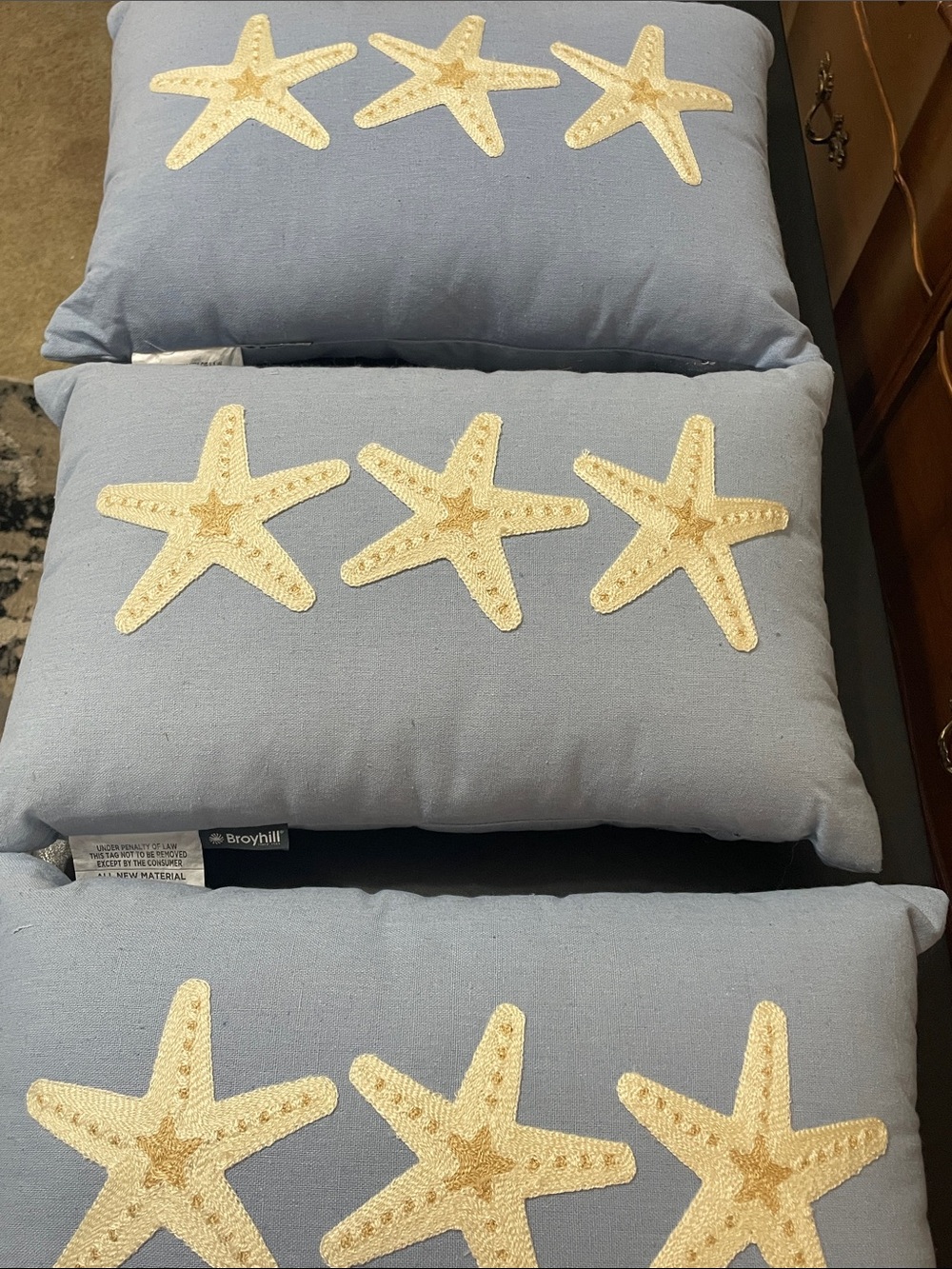 Coastal Starfish Decorative Throw Pillow - Light Blue Set of 3 NWT 12x18 size